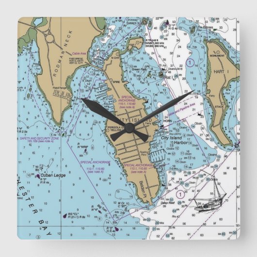 シティーアイランドブロンクスNYグラフ スクエア壁時計 (正面)