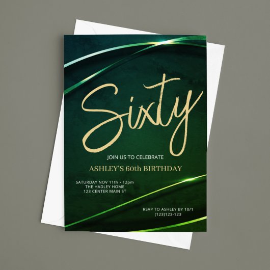 シティーエメラルドグリーン金ゴールド60誕生日 招待状