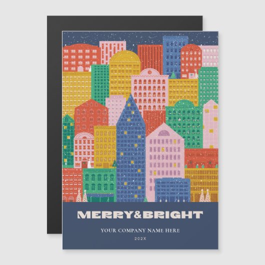 シティーカラフルインウィンターコロポレートホリデーカード マグネット招待状 (正面/裏面)
