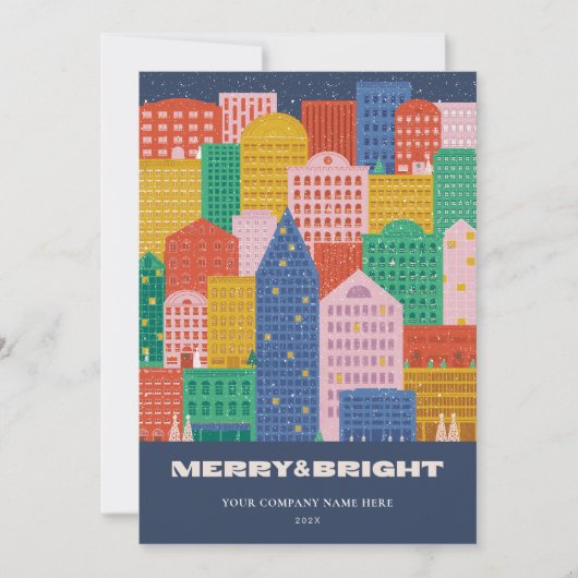 シティーカラフルインウィンターコロポレートホリデーカード 招待状 (正面)