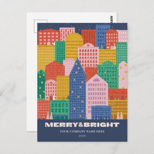 シティーカラフルウィンターコロポレートホリデーハガキ ポストカード (正面/裏面)