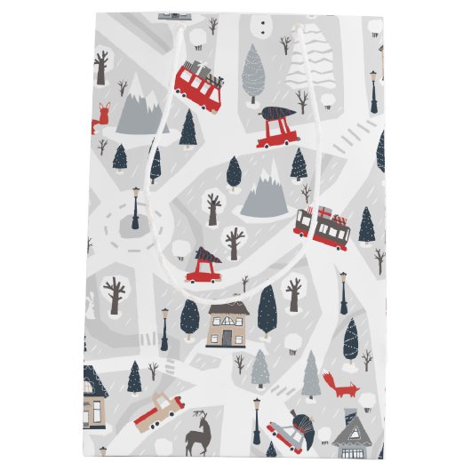 シティークリスマスの休日 ミディアムペーパーバッグ (裏面)