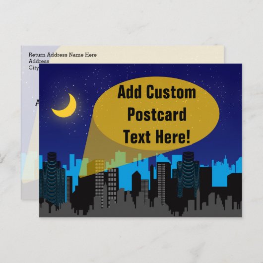 シティーナイトスカイライン スーパーヒーロー少年誕生日パーティー ポストカード (正面/裏面)