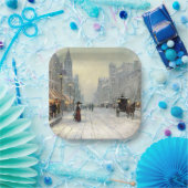 シティービクトリアンクリスマス通りシーン ペーパープレート (パーティー)