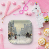 シティービクトリアンクリスマス通りシーン ペーパープレート (パーティー)