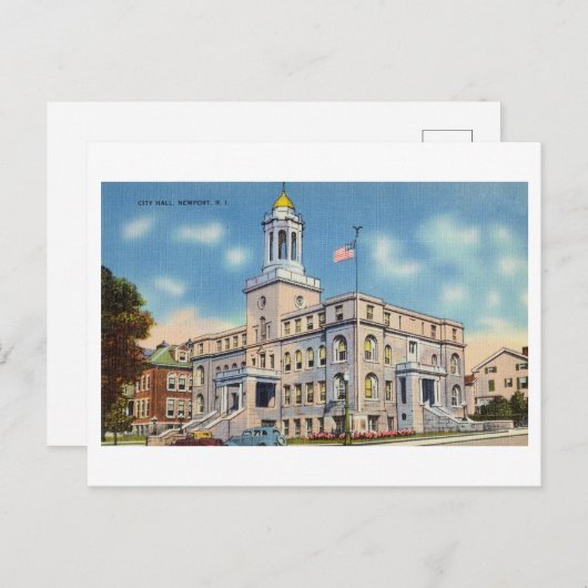 シティーホールinニューポート、ロードアイランド、ヴィンテージ旅行 ポストカード (正面/裏面)