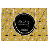シティーモダンクリスマスパターン黄色 ラージペーパーバッグ (正面)