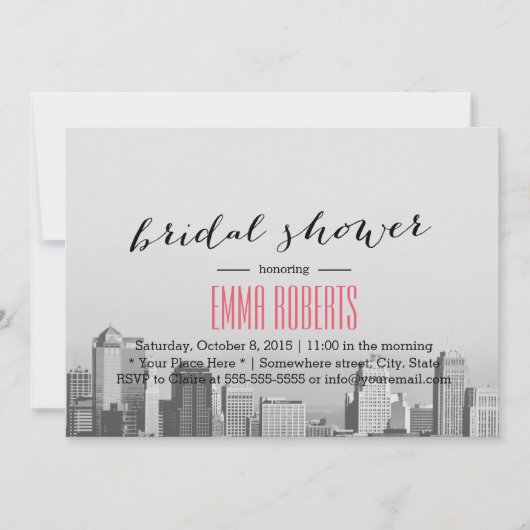 シティーモダンスカイラインの目的地ブライダルシャワー 招待状 (正面)