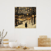 シティーライト冬の男が歩道で黒に ポスター (キッチン)
