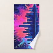 シティー鮮やかスケープのスプラッシュアート バスタオルセット (ハンドタオル)