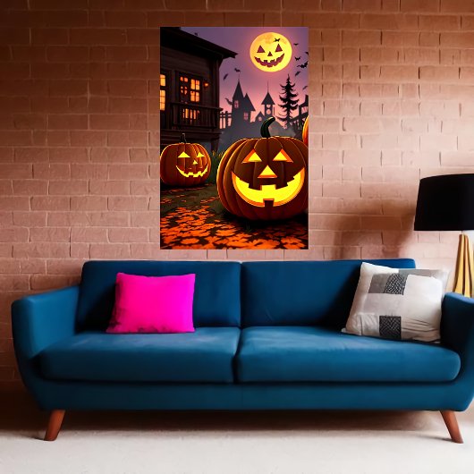 シティー、カボチャとカボチャの月 | AIアートポスター ポスター