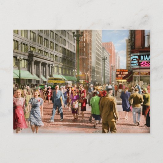 シティー – シカゴ – ショッピング群集1940 ポストカード (正面)