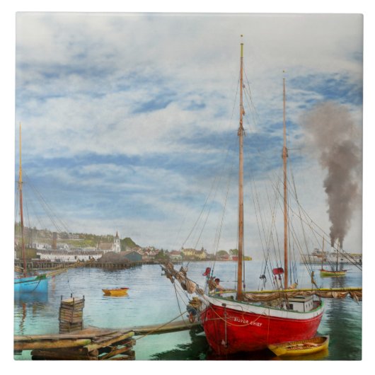 シティー – マッキナック島MI -航海の dude 1906 タイル (正面)