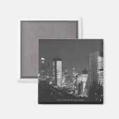 シティ建物の夜のB&W、高架ビュー マグネット (正面/裏面)