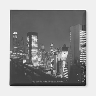 シティ建物の夜のB&W、高架ビュー マグネット