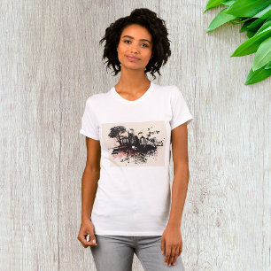 シティ建物スケッチウィメンズTシャツ Tシャツ