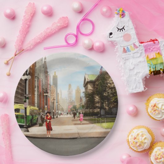 シティ-シカゴIL -ザマグニフィセントマイル1940 ペーパープレート (パーティー)