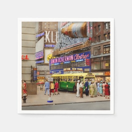 シティ – マンハッタン, NY - 43rd andブロードウェイ1952 スタンダードカクテルナプキン (正面)