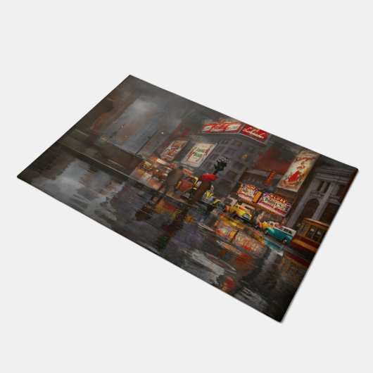 シティ- NY -ニューヨーク市1943の雨の日 ドアマット (アングル)