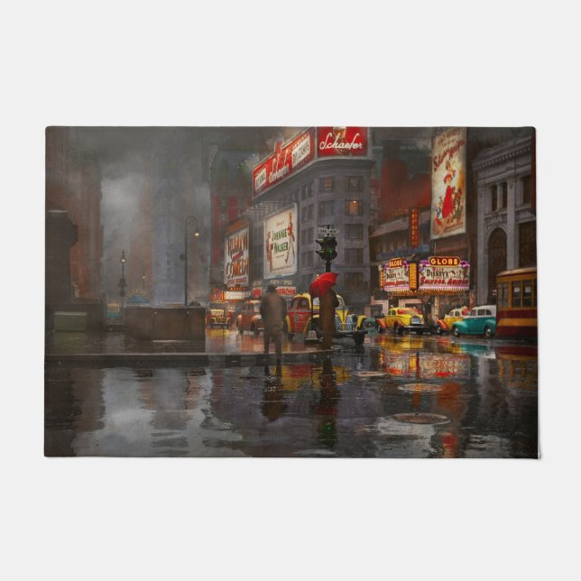 シティ- NY -ニューヨーク市1943の雨の日 ドアマット (正面)