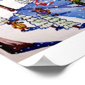 シティNYCアイススケートで滑るおもしろいウィンターフォークアートプリント ポスター (角)