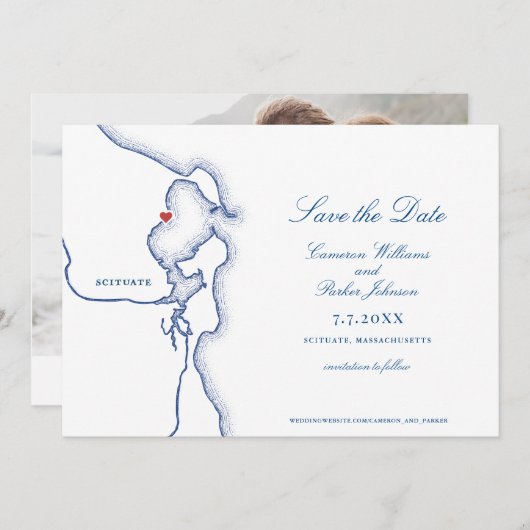 シトゥートハーバーマサチューセッツの地図エレガントな結婚式 セーブザデート (正面/裏面)