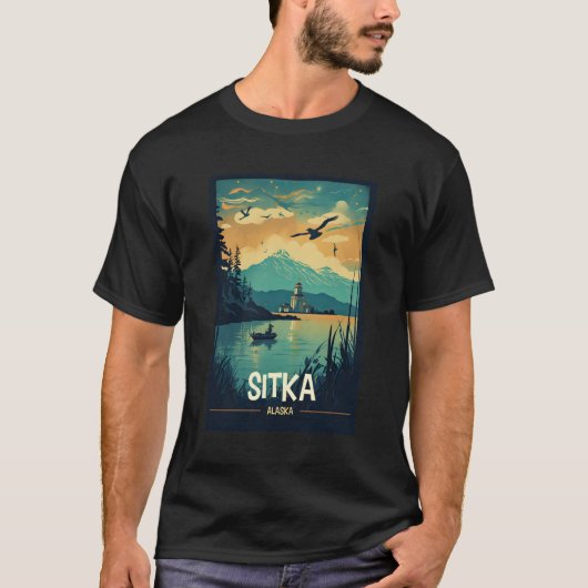 シトカアラスカレトロ旅行ポスターグラフィック Tシャツ (正面)