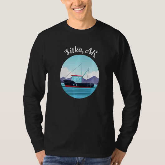 シトカアラスカ魚釣りボートフィッシャーマン Tシャツ (正面)