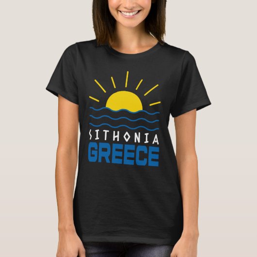 シトニア ギリシャ 太陽と海の波 女性 Tシャツ (正面)