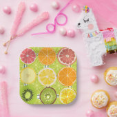 シトラスかわいらしパターンオレンジ色イエローグリーンカラフル ペーパープレート (パーティー)