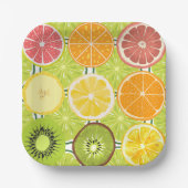 シトラスかわいらしパターンオレンジ色イエローグリーンカラフル ペーパープレート (正面)
