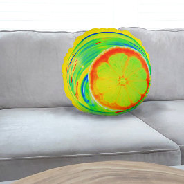 シトラスアサイケデリックートポップ・アートのオレンジスライス熱帯 ラウンドクッション