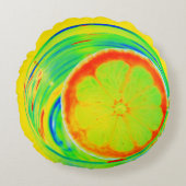 シトラスアサイケデリックートポップ・アートのオレンジスライス熱帯 ラウンドクッション (正面)