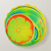 シトラスアサイケデリックートポップ・アートのオレンジスライス熱帯 ラウンドクッション (裏面)