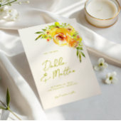 シトラスイエローとグリーンの水彩フラワーピンクの結婚式 セーブザデート
