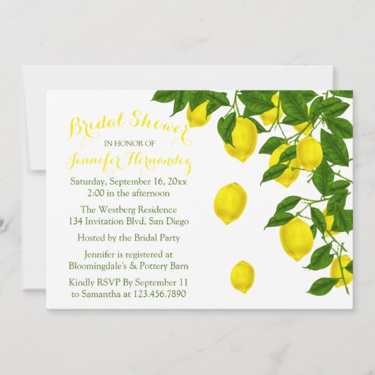 シトラスイエローブライダルシャワーレモン&グリーン結婚ズ 招待状 (正面)