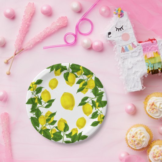 シトラスイエローレモングリーン葉ウェディングパーティー ペーパープレート (パーティー)