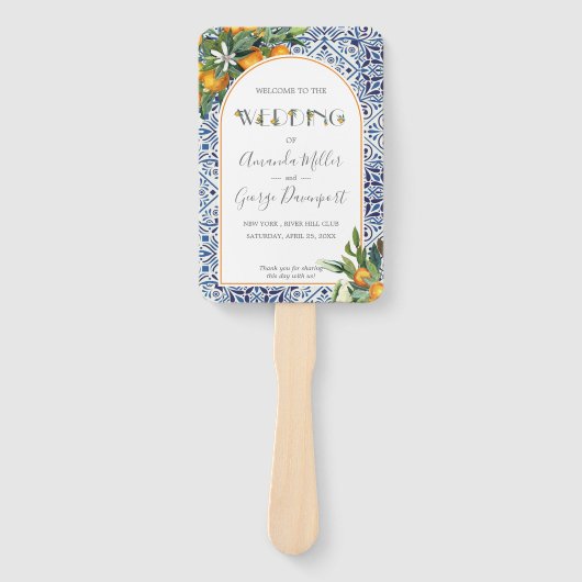 シトラスイタリアンタイル結婚式プログラムファン ハンドファン (正面)