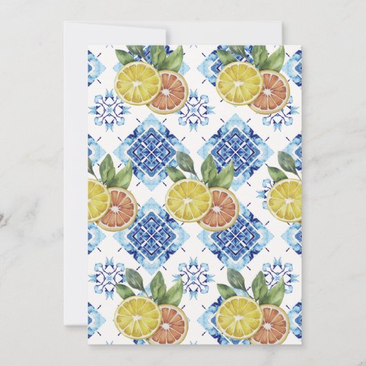 シトラスイタリアンブルータイルシモダンックブライダルシャワー 招待状 (裏面)