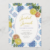 シトラスイタリアンブルータイルシモダンックブライダルシャワー 招待状 (正面/裏面)