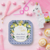 シトラスイタリアンレモンブルータイルブライダルシャワー ペーパープレート (パーティー)