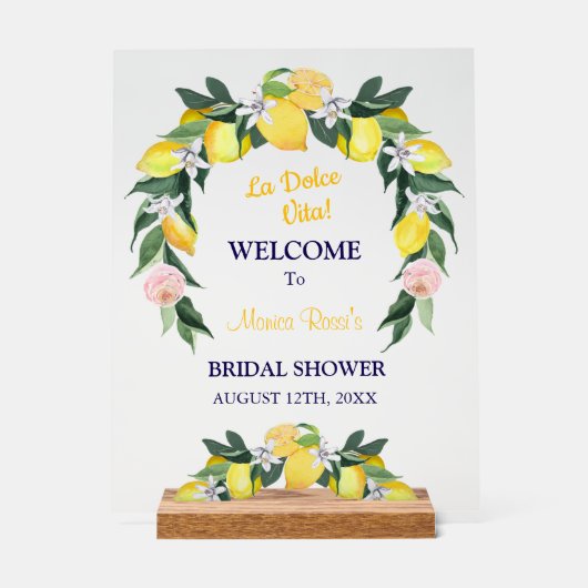 シトラスイタリアンレモンリースブルーブライダルシャワー アクリルサイン (正面)