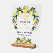 シトラスイタリアンレモンリースブルーブライダルシャワー アクリルサイン (傾斜)