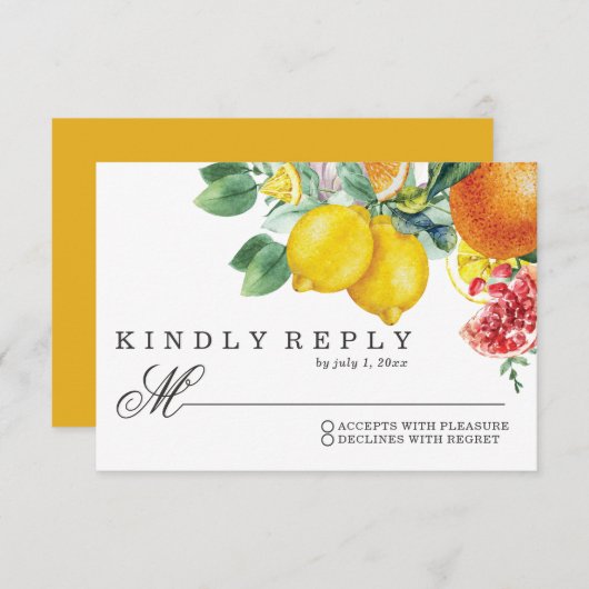 シトラスウォーターカラーボタニッ結婚クス 出欠カード (正面/裏面)