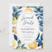 シトラスウォーターカラーモダンブルーオレンジ誕生日 招待状 (正面)