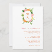 シトラスウォーターカラーモノグラム結婚クレストの詳細 招待状 (正面)