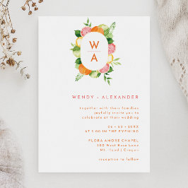 シトラスウォーターカラーモノグラム結婚クレスト 招待状