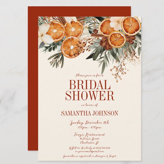 シトラスエレガントオレンジフローラブライダルシャワー 招待状