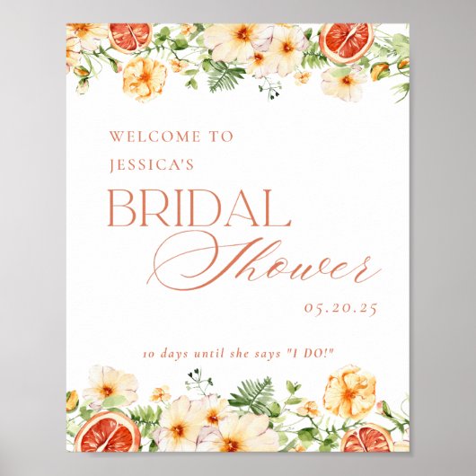 シトラスエレガントフローラブライダルシャワーウェルカムサイン ポスター (正面)