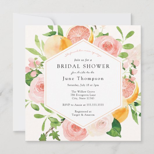 シトラスエレガントフローラブライダルシャワー招待 招待状 (正面)